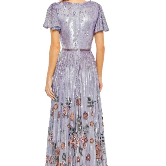 MAC DUGGAL 5637 FLORAL SEQUINS FLOUNCE V-NECK LILAC GOWN sz 6 - Picture 7 of 9